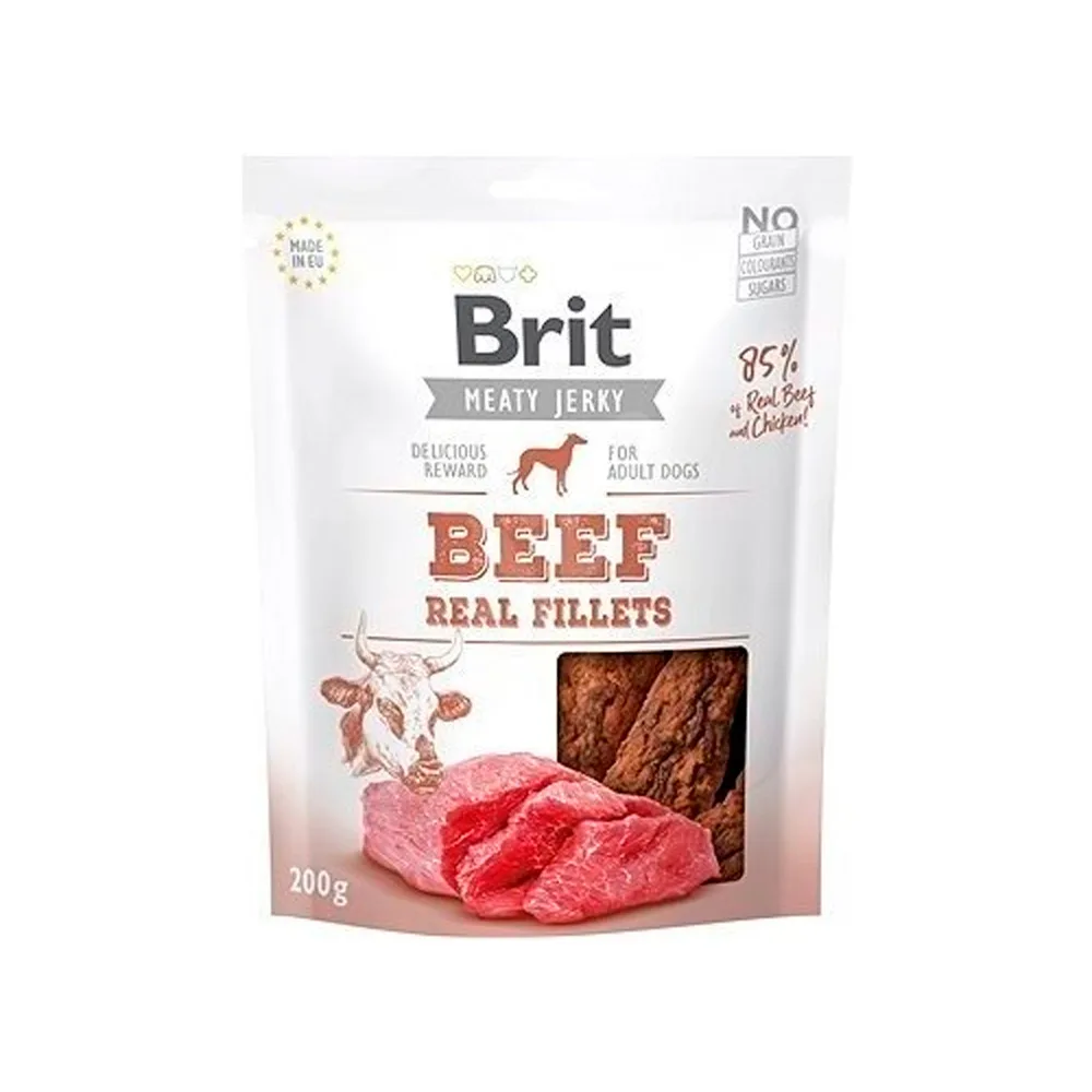 BRIT JERKY SNACK BEEF FILLETS DOG 200G