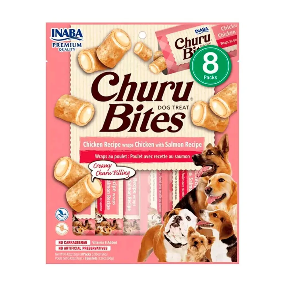 CHURU BITES PERRO POLLO CON SALMON 8 TUBOS Churu Bites Pollo Con Salmón Perro 8 Tubos Inaba - Imagen 1