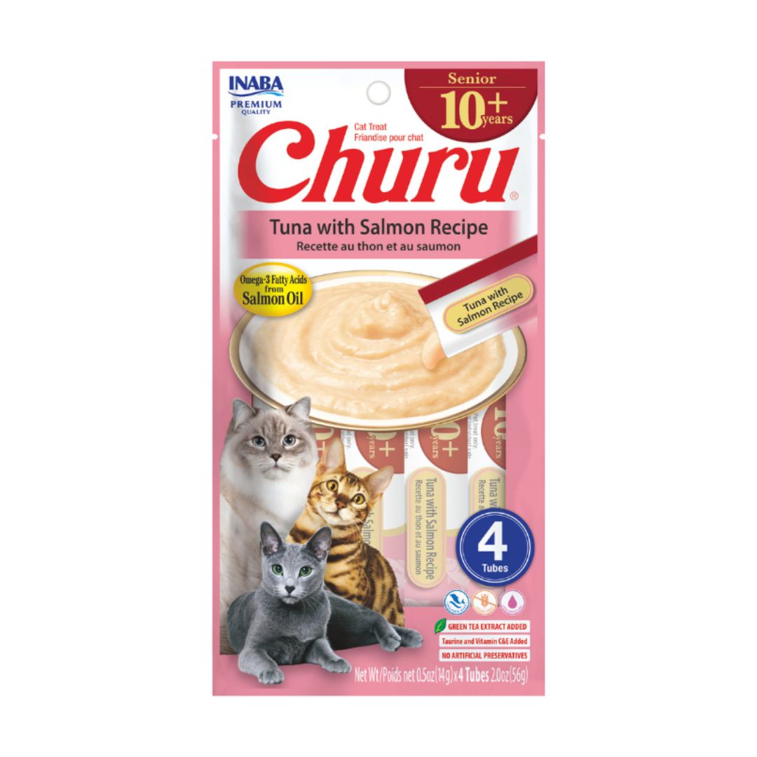 CHURU GATO SENIOR 10+ ATUN Y SALMON 4 TUBOS CHURU GATO SENIOR 10+ ATUN Y SALMON 4 TUBOS